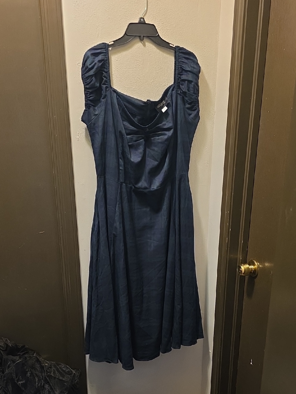 Collectif Dark Navy/ Green PLAID Vintage-Inspired Dress NWT US 18